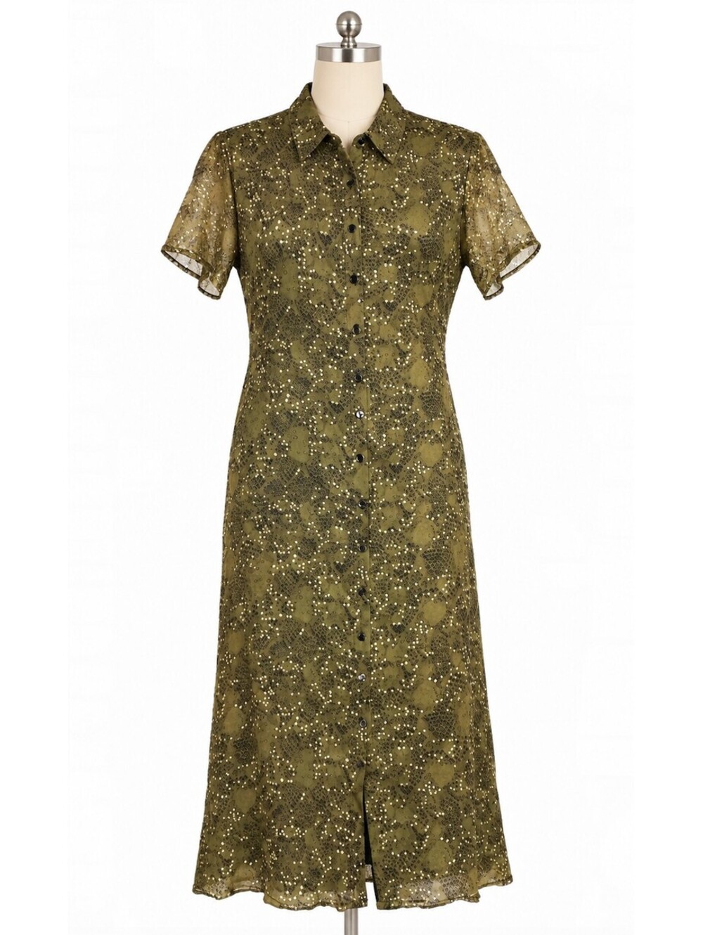 Robbie Bee Vintage 100% Silk Midi Dress Size 10 Olive Green